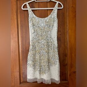 White Sequin Adrianna Papell Mini Dress